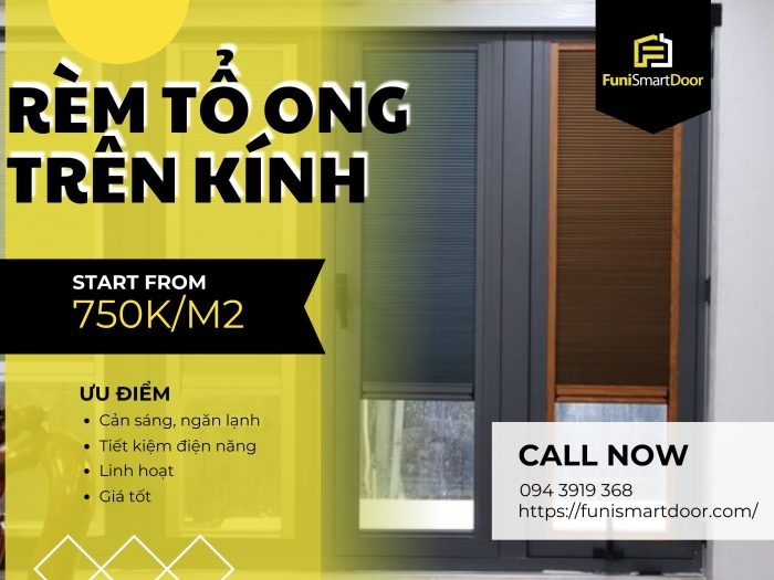 Mua rèm tổ ong trên kính tại Funi Smart Door