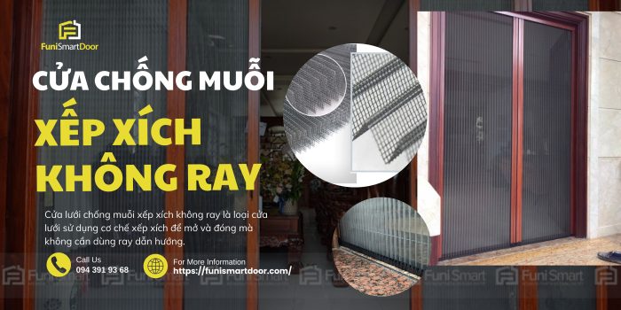 Cửa chống muỗi côn trùng hệ xếp xích không ray tại Funi Smart Door