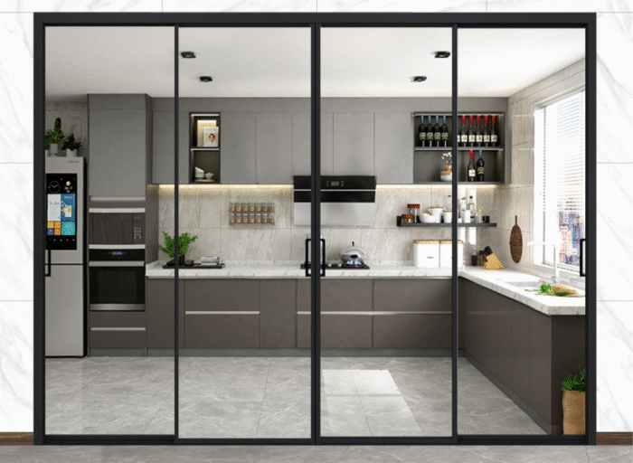 Cửa lùa Slim có ray dưới ngăn bếp